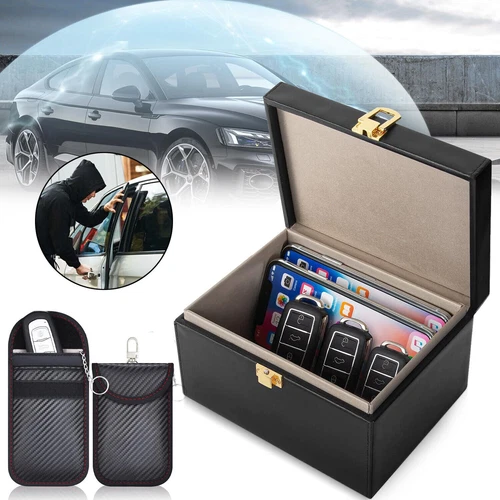 Faraday Box Keyless Car Key Signal Blocker Anti Thief Safe RFID Blocking +2x Bag