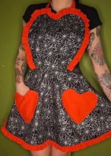 retro styled spiderweb sweetheart apron with red ruffles 40's 50's vintage style
