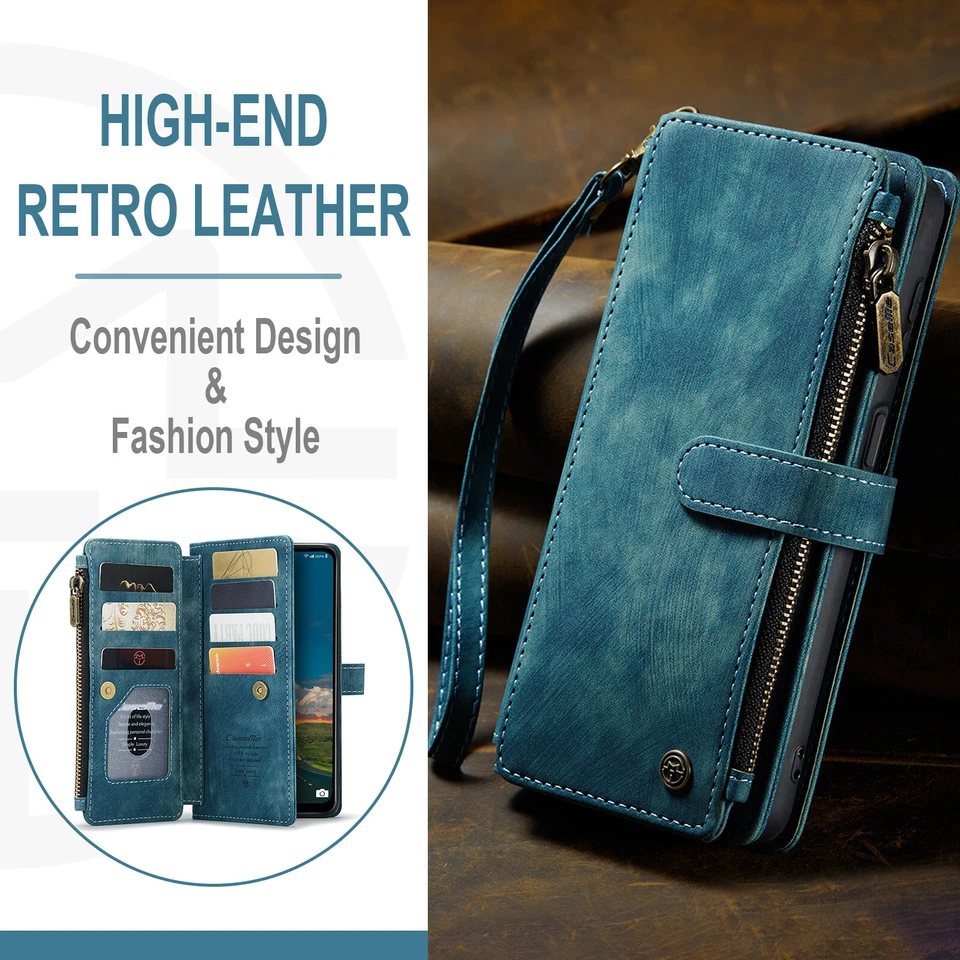 Funda tipo billetera con bolsillo con cremallera + correa para Samsung Galaxy S25 Ultra S24 FE S23 S22 S20 Foto 3 de 4