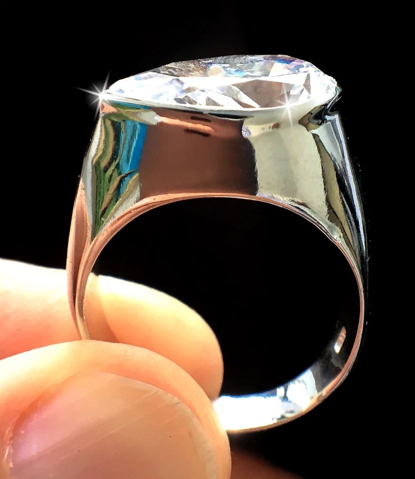 7 Kt Sfavillanti Grande Pera Anello Superiore Vintage Czsterling Argento S 11 - Immagine 2 di 4