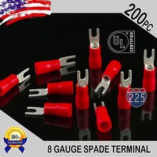 200 Pack 8 Gauge Vinyl Spade Fork Crimp Terminals 8 Stud 100 Tin Copper Core