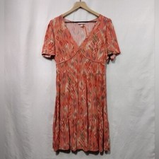 NEW Knox Rose Tiered Summer Dress Womens S Peach Abstract Artsy Retro Beach