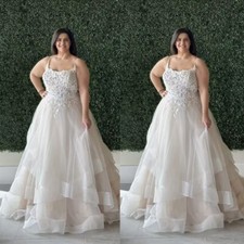 Plus Size Wedding Dresses Spaghetti Strap Ruffled Corset Sweep Train Bridal Gown