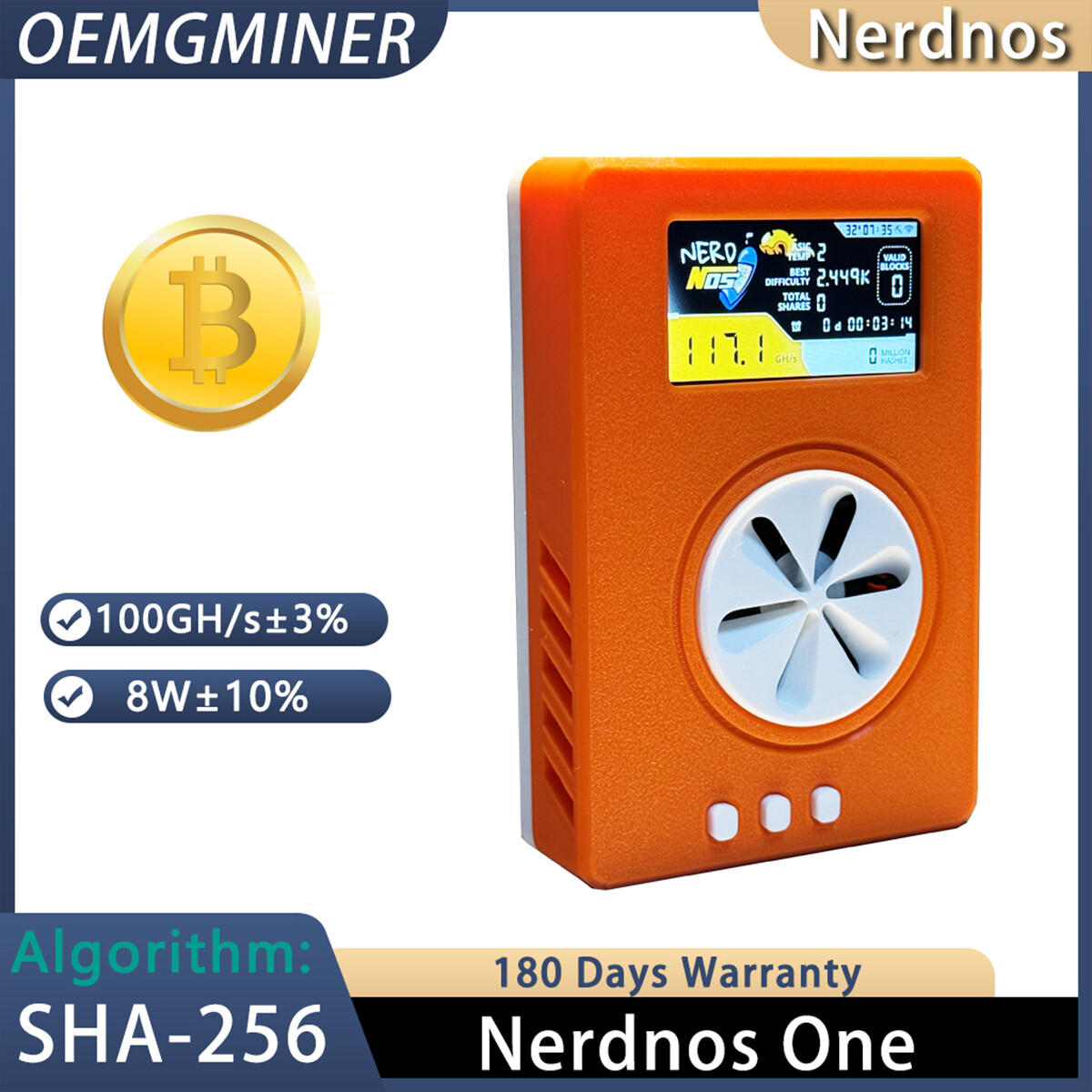 NerdMiner Nerdnos one 100GH/s Bitcoin Solo Lottery Miner Win 3.125 BTC with  USB