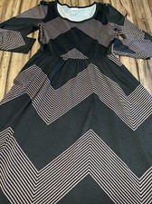 LuLaRoe Ryane Long Sleeve Empire Waist Dress Black Brown Chevron XS 🦄2/4 0/2