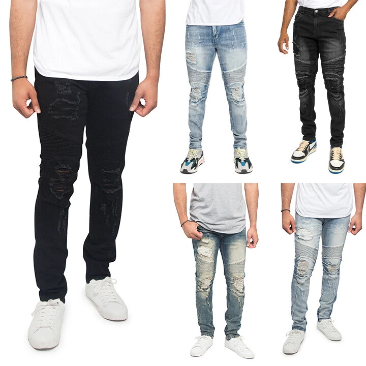 Victorious Men's Casual Distressed Scrunched Ankle Zipper Skinny Jeans DL1225