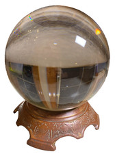 Large 8" Antique Crystal Ball w/ Ornate Brass Victorian Finely Cast Stand