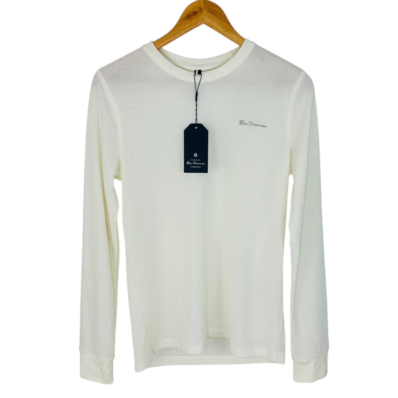 Ben Sherman Men's Size S Waffle Thermal Long Sleeve Ivory Loungewear Shirt NEW
