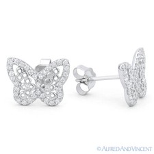 Cubic Zirconia CZ Crystal Butterfly Charm Stud Earrings in .925 Sterling Silver