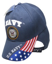 US Navy Emblem USA American Flag Blue Hat OFFICIALLY LICENSED BY THE US NAVY 