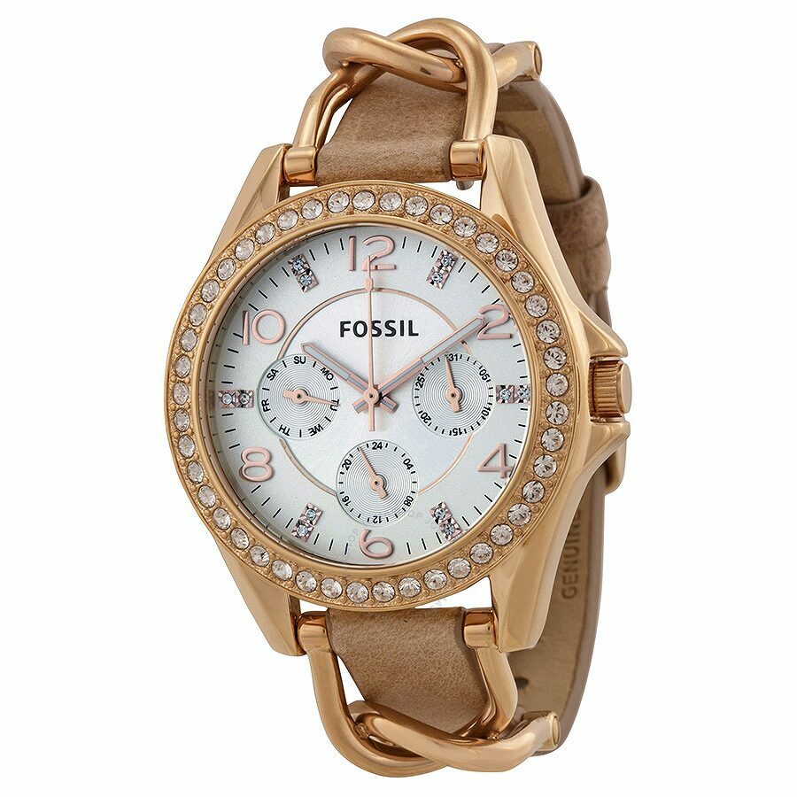 Fossil Riley Multi-Function Sand Dial Bone Leather Ladies Watch 