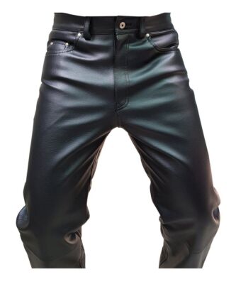 Mens Biker Jeans Real Black Cow Leather Sleek And Sexy 501 Style Pants Trouser