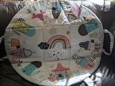 Li'l Pengyu Tummy Time Round Foldable Blanket Mat 36" Diameter Mushroom Houses