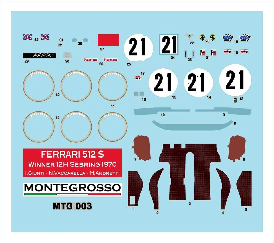 Tameo Kits MTG003 Ferrari 512 S 12H Sebring 1970 Winner Kit Montaggio 1/43 - Immagine 3 di 3