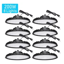 8 Pcs 200W UFO Led High Bay Light Commercial Warehouse Garage Shop Light Fixture