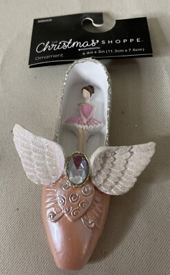 Ballet Ballerina Slipper Wings Pink Embellished Christmas Holiday Ornament NEW