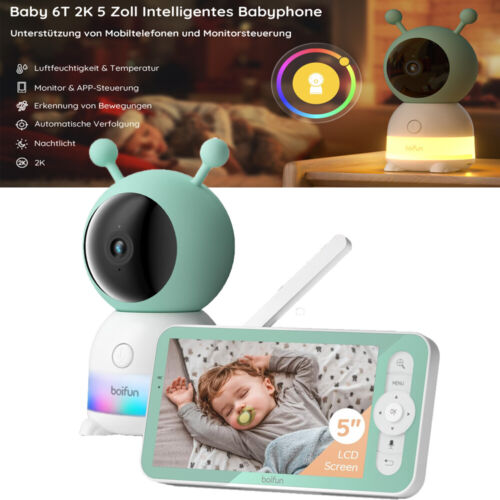 Boifun 5" Babyphone con cámara PTZ 355° visión nocturna vídeo Babyfon recargable - Imagen 1 de 9