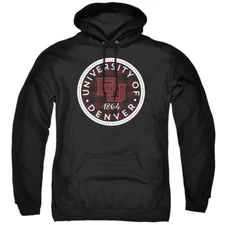 University Of Denver Adult Pullover Hoodie Plaid Badge, Black, S-3XL