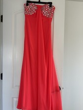 Bright Pink Strapless Beaded/bedazzled Long Gown Formal Dress Size 7/8