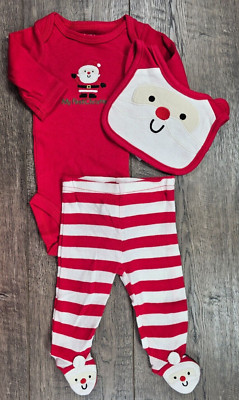 Baby Boy Girl Clothes New Child Mine Carter's Newborn 3pc Santa Outfit & Bib