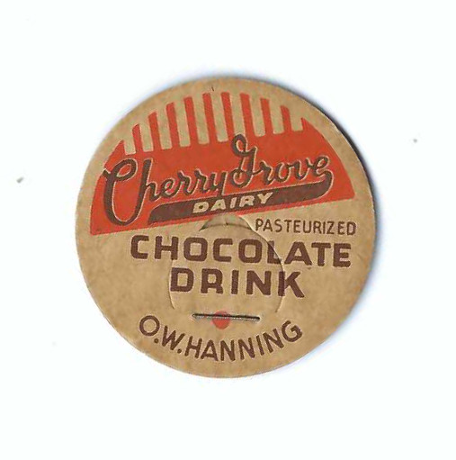 VINTAGE O W HANNING CHERRY GROVE DAIRY MAVERICK MILK BOTTLE CAP TOLEDO OHIO OH