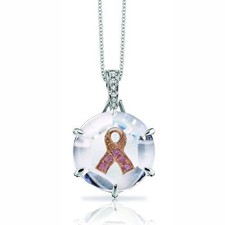 18k White Gold Designer Pink Sapphire & Diamond Breast Cancer Ribbon Pendant