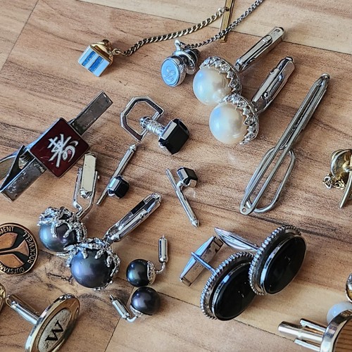 Vintage Herren Schmuck Set Krawattennadeln Manschettenknöpfe Smoking Nieten Krawattennadeln Perle Japan