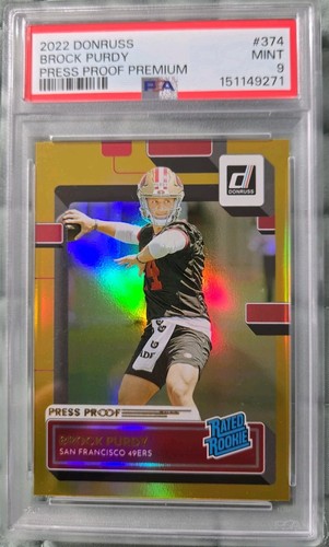 2022 Panini Donruss PRESS PROOF PREMIUM GOLD BROCK PURDY RC 49ERS #374 PSA 9