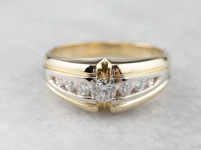 2Ct Round Cut Real Moissanite Band Wedding Ring 14K Two Tone Gold Plated Silver