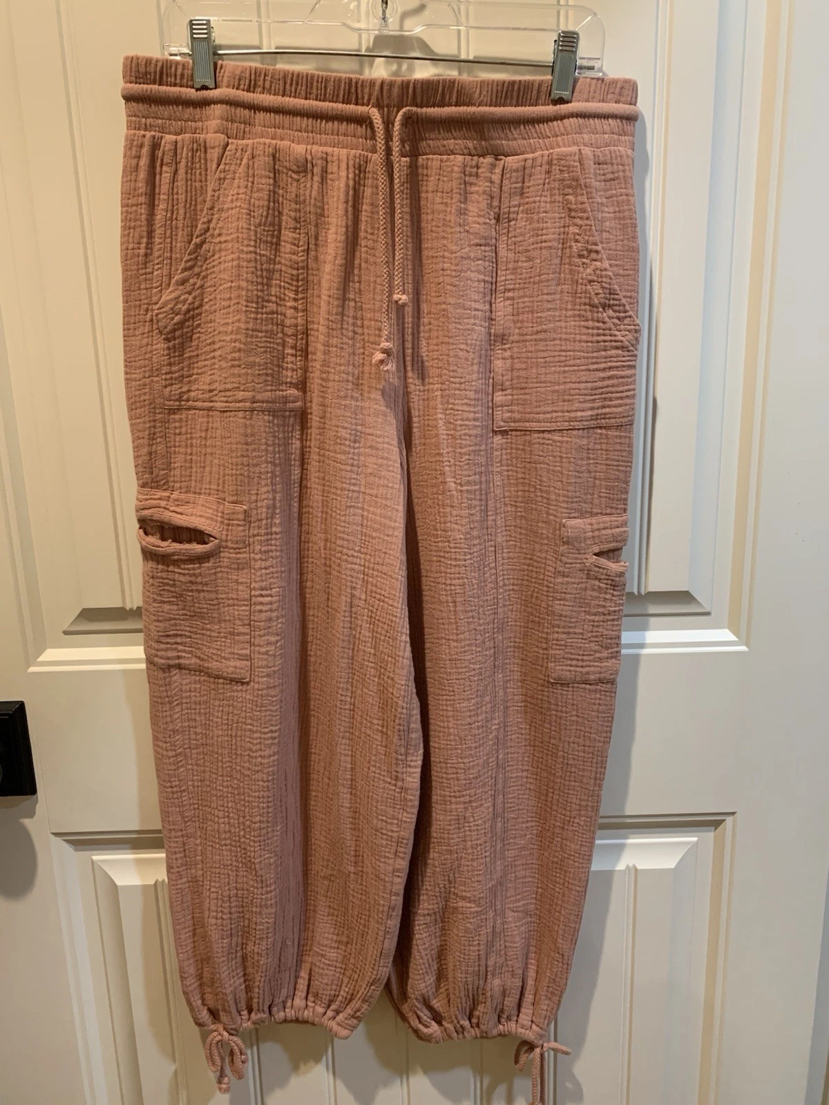 Live❤️Well Lifestyle Cotton Crinkled Gauze Jogger Style Pants Rose Sz L Boho
