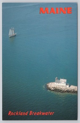 Maine Rockland Breakwater Light Lighthouse Windjammer American Eagle Postcard