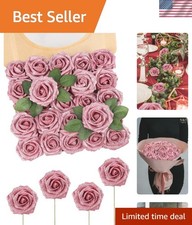 Elegant 25pcs Dark Pink Foam Roses with Leaves   Perfect for Weddings  DIY