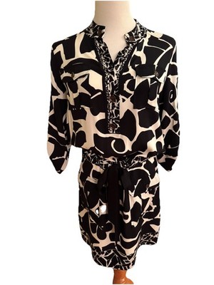 DIANE Von FURSTENBERG Black/White Silk Tunic 9 EUC