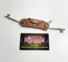 Lot Of 3 VTG Metal Skeleton Lock Keys On Leather Key Holder Corbin p12 Germany