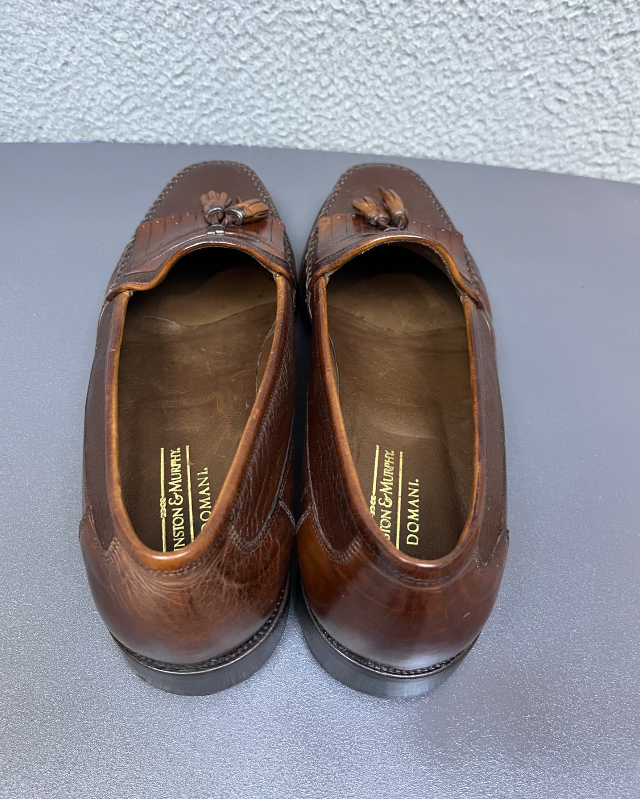 JOHNSTON & MURPHY Shoes Men 10 M Brown Leather Tasseled Dress Loafers Made Italy