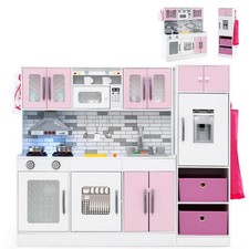 Wooden Kitchen Playset w/Lights Sounds Interactive Features Storage Accessories
