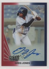 2019 Leaf Metal Draft 1990 Throwback Red White & Blue 4/10 Greg Jones Auto 1b3