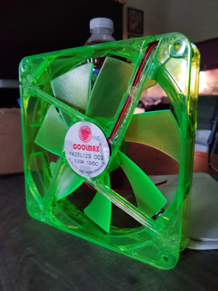 6 Coolmax 12 Volt 65 CFM Fluorescent Green Lighted 2 Wire Cooling Fan 5.5"x 1" - Image 3 of 4