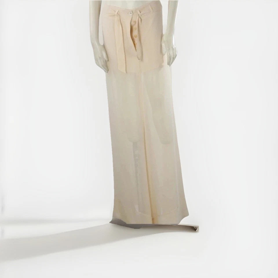 Pantalones Falda Ann Demeulemeester Gasa Seda Beige Transparente Pierna Ancha Cinturón Talla 36 Foto 2 de 4