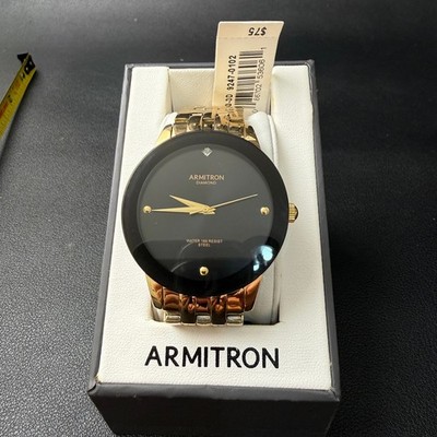 MSRP $75 Armitron 20/4952GP Men's Diamond Gold Tone Bracelet Watch New Battery