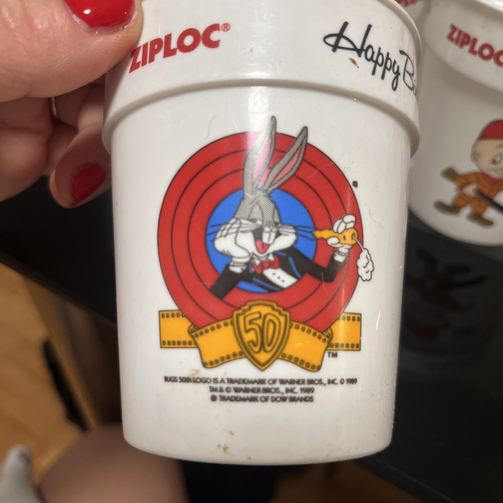 Vintage 1989 Ziploc Happy 50th Birthday Bugs Bunny 4 Plastic Cups Warner Bros