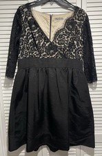 Eliza J Dress Black Lace Faille Fit & Flare V-Neck Formal Evening, size 16