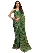 TBS Green Saree Bandhani Print Sari Indian Wedding Sari with Blouse