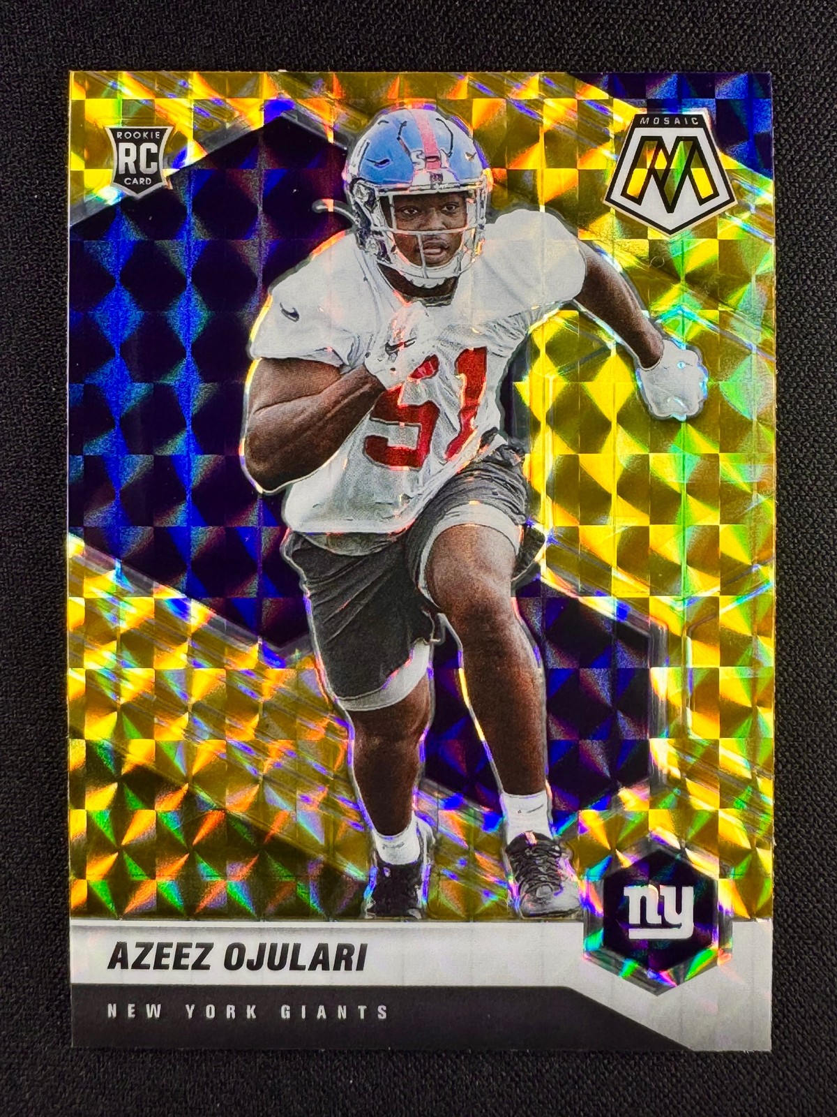 Azeez Ojulari 2021 Panini Mosaic #356 Prizm Reactive Yellow RC New York Giants