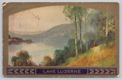 Vintage 1900 Lake Luzerne Scenic Postcard - Woman on Path, Michigan Postmark