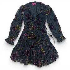 Betsey Johnson Fairy Grunge Burnout Velvet Wrap Mini Dress S Floral Whimsigoth