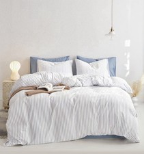 Queen Size Striped Duvet Cover Set - 100 Cotton Ticking Stripe Farmhouse