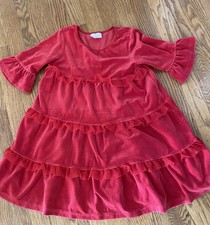 Hanna Andersson Dress Girls 110 Fuchsia Pink Velour Love To Twirl Ruffle Sz 4-5
