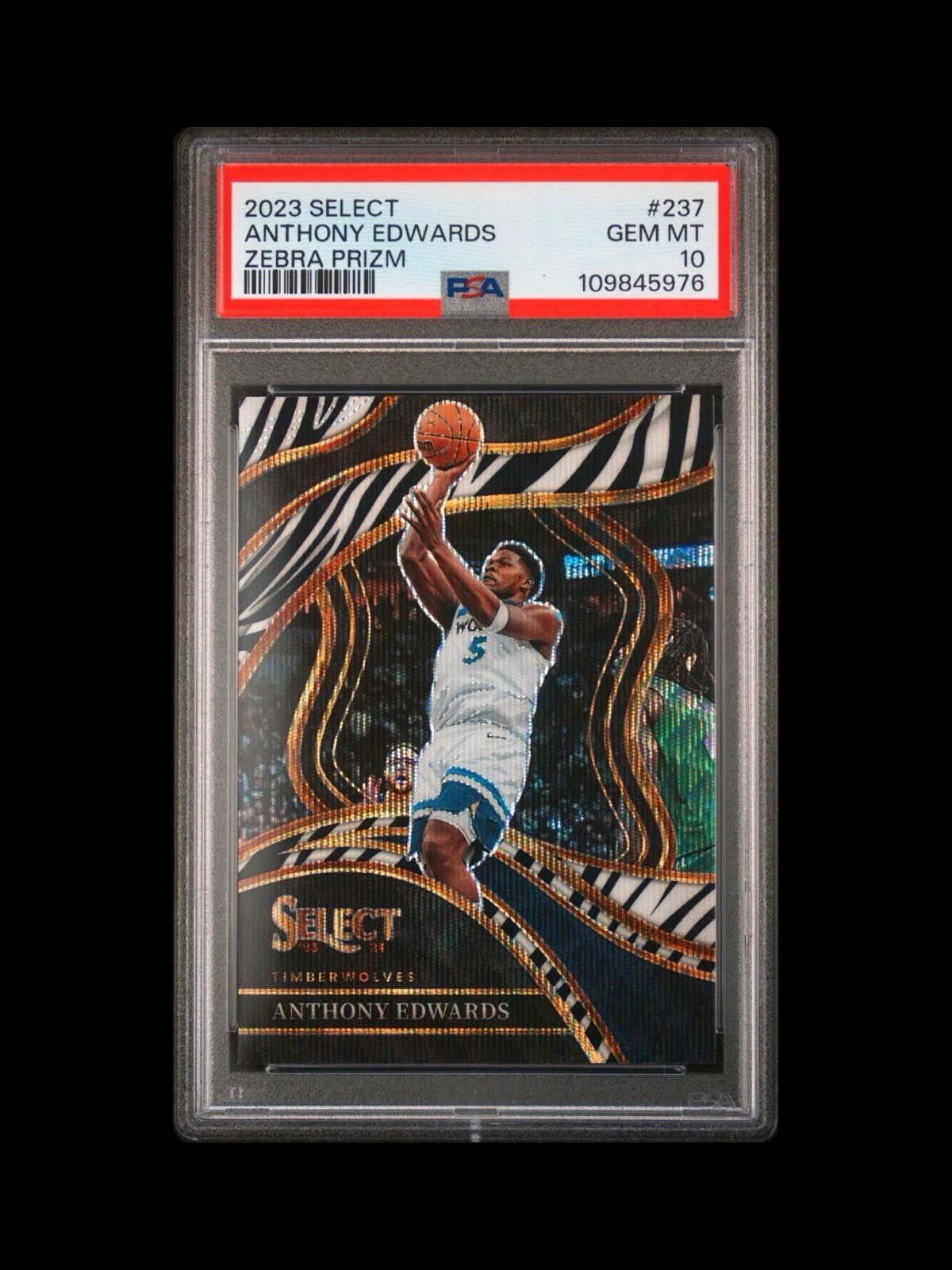 2023 Select #237 Courtside Zebra Prizm Anthony Edwards (SSP) PSA 10