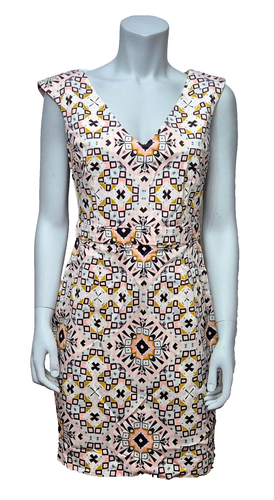 French Connection Donna Piacevole Multicolore Zip Mezza Lunghezza Abito UK 14
